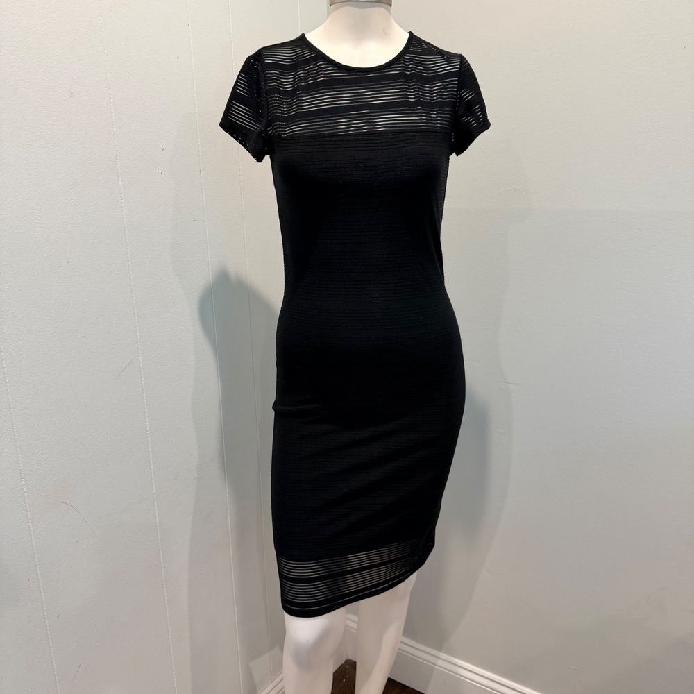 Forever 21 Black Mesh Insert Bodycon Sheath Dress Mesh Panel Detail | XS